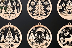Σετ των 3 Intra απο ξύλο plywood 3mm-4mm πάχος Χριστουγεννιάτικο στολίδι Δίασταση 8x8 cm INTRAFABR-107636801