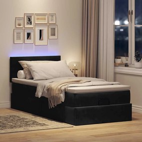 vidaXL Οθωμανικό κρεβάτι με στρώμα & LEDs Μαύρο 90x190cm Velvet