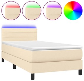 vidaXL Κρεβάτι Boxspring με Στρώμα &amp; LED Κρεμ 90x190 εκ. Υφασμάτινο