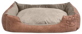 Κρεβάτι Σκύλου Μπεζ Μέγεθος L από Συνθετικό Δέρμα με Μαξιλάρι - Μπεζ