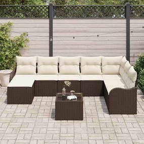 vidaXL Σετ Καναπέ Κήπου με μαξιλάρι 9 pcs Καφέ Πολυ ράταν
