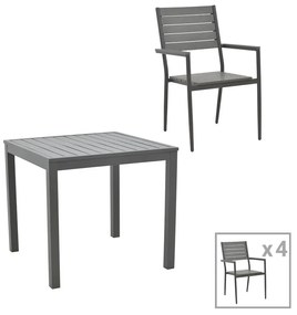 Dining table Uplift-Kliton set of 5 anthracite aluminum and gray plywood 80x80x74cm 80x80x74 εκ.