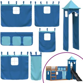 vidaXL Κουκέτα με Τσουλήθρα και Κουρτίνες Μπλε 90x200 εκ.