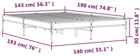 Πλαίσιο Κρεβατιού Καφέ Δρυς 140x190 εκ. Επεξ. Ξύλο &amp; Μέταλλο - Καφέ