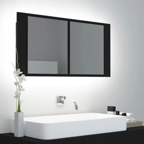 Καθρέφτης Μπάνιου με Ντουλάπι LED Μαύρος 90x12x45 εκ. Ακρυλικός - Μαύρο