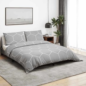 vidaXL Σετ Παπλωματοθήκης Γκρι και Λευκό 240x220 εκ. Βαμβακερό