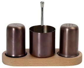 Αλατοπίπερο Με Θήκη Για Οδοντογλυφίδες (Σετ 3Τμχ) SUT115 19x7x14,5cm Bronze-Brown Espiel Ανοξείδωτο Ατσάλι