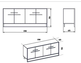 Μπουφές Marble χρώμα λευκό μαρμάρου-χρυσό 180x47,5x75εκ