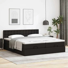 VidaXL Οθωμανικό κρεβάτι με στρώματα & LEDs Μαύρο Faux Leather