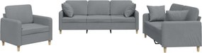 vidaXL Σετ Σαλονιού 3 Τεμαχίων Αν. Γκρι Ύφασμα με Μαξιλάρια