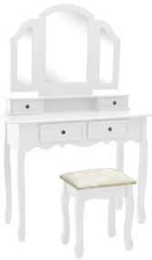 vidaXL Μπουντουάρ με Σκαμπό Λευκό 100 x 40 x 146 εκ. Ξύλο Παυλώνιας