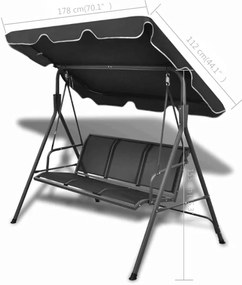 vidaXL Κούνια Παγκάκι Κήπου με Τέντα Μαύρη