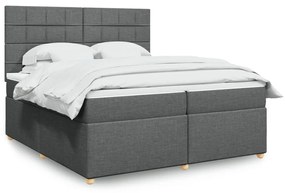 Κρεβάτι Boxspring με Στρώμα Σκούρο Γκρι 200x200 εκ. Υφασμάτινο - Γκρι