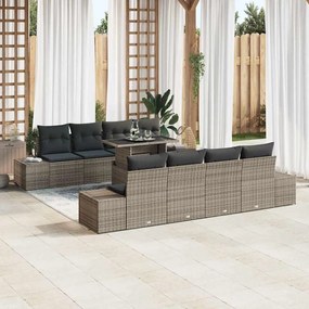 vidaXL Σετ Καναπέ Κήπου 9 pcs Γκρι Πολυέστερ και Κατασκευασμένο Ατσάλι