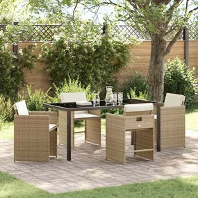 vidaXL Σέτ φαγητού για κήπο 5 pcs Μπεζ συνθετικό ρατάν