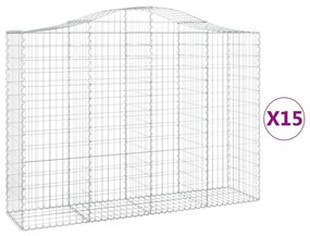 Συρματοκιβώτια Τοξωτά 15 τεμ. 200x50x140/160 εκ. Γαλβαν. Ατσάλι - Ασήμι