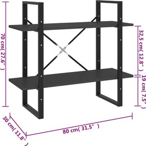 vidaXL Βιβλιοθήκη με 2 Ράφια Γκρι 80 x 30 x 70 εκ. από Επεξ. Ξύλο