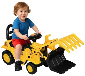 HOMCOM Εκσκαφέας οδήγησης, με δαγκάνα, κόρνα, ηχητικά εφέ, αποθηκευτικός χώρος, προστασία από ανατροπή, για παιδιά 2-4 ετών