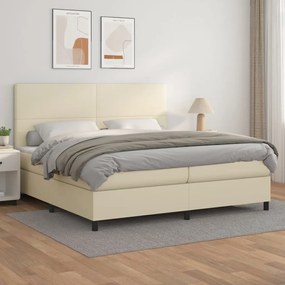 vidaXL Κρεβάτι Boxspring με Στρώμα Κρεμ 200x200 εκ. Συνθετικό Δέρμα