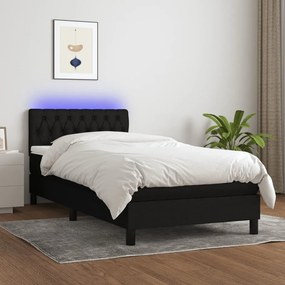 Κρεβάτι Boxspring με Στρώμα &amp; LED Μαύρο 100x200 εκ. Υφασμάτινο - Μαύρο