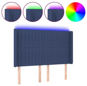 Κεφαλάρι Κρεβατιού LED Μπλε 147x16x118/128 εκ. Υφασμάτινο - Μπλε