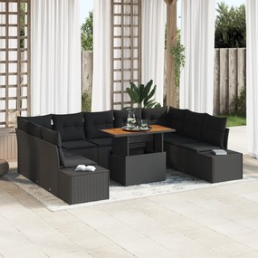 vidaXL Σετ 10 Τεμαχίων Σαλονιού Κήπου με Μαξιλάρια Μαύρο Πολυ Ρατάν
