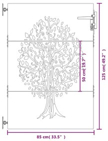 Πύλη Κήπου με Σχέδιο Δέντρου 85 x 125 εκ. από Ατσάλι Corten - Καφέ