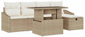 vidaXL Σετ Καναπέ Κήπου με μαξιλάρι 6 pcs Μπεζ Πολυ ράταν