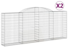 vidaXL Συρματοκιβώτια Τοξωτά 2 τεμ. 300x30x120/140 εκ. Γαλβαν. Ατσάλι