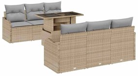 vidaXL Σετ Καναπέ Κήπου με μαξιλάρι με μαξιλάρι 7 pcs Μπεζ Πολυ Ρατάν