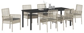 vidaXL 7 Τεμάχιο Σετ Τραπεζαρίας Κήπου με Μαξιλάρια Ελαφρύ Γκρι Πολυ Ρατάν