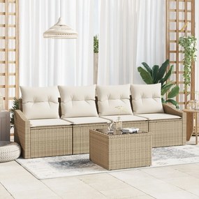 vidaXL Σετ Καναπέ Κήπου 5 Τεμαχίων με Μαξιλάρια Μπεζ Πολυρατάν