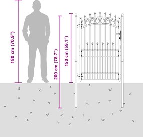 vidaXL Πύλη Φράχτη με Ακίδες EMMEN 100 x 200 cm