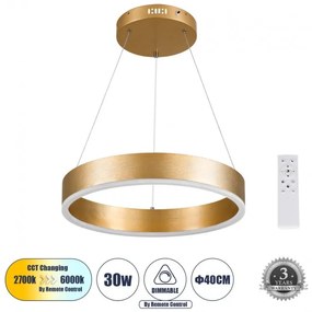 Κρεμαστό Φωτιστικό Οροφής LED 30W 3513lm VENOM Globostar 61175 Χρυσό