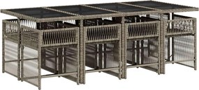 vidaXL Σετ Τραπεζαρίας Κήπου 9 τεμ. Γκρι Συνθ. Ρατάν με Μαξιλάρια