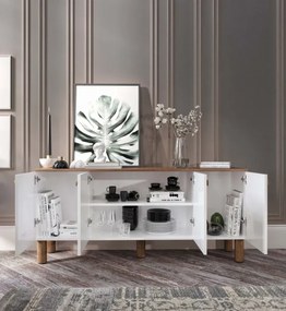 Stewehome Μπουφές Λευκό &amp;amp; Δρυς με 4 Πόρτες 160x40x73 cm