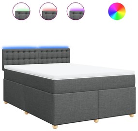 vidaXL Κρεβάτι Boxspring με Στρώμα Σκούρο Γκρι 160x200 εκ Υφασμάτινο