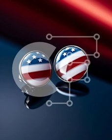 Intra Συλλεκτικό Ξύλινο Παζλ Plywood  4mm - Πατριωτικά μανικετόκουμπα αμερικανικής σημαίας Σε Ξύλινο Κουτί - Διαστάσεις Puzzle: 10x10 cm – 25 κομμάτια