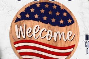 Intra απο ξύλο plywood 3mm-4mm πάχος Καλωσορίσατε στο American Flag Circle Δίασταση 30x20 cm INTRAFABR-13239520