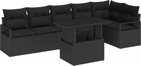 vidaXL Σετ Καναπέ Κήπου με μαξιλάρι 7 pcs Μαύρο Πολυ ράταν