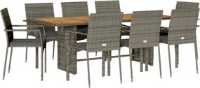 vidaXL Σετ Τραπεζαρίας Κήπου 9 τεμ. Γκρι Συνθ. Ρατάν με Μαξιλάρια