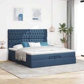 vidaXL Οθωμανικό κρεβάτι με στρώματα &amp; LEDs Μπλε 200x200cm ύφασμα