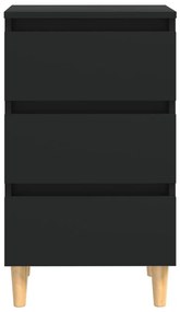 Κομοδίνο Μαύρο 40 x 35 x 69 εκ. με Μασίφ Ξύλινα Πόδια - Μαύρο