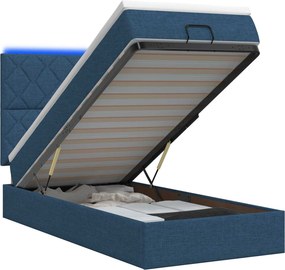 vidaXL Κρεβάτι Ottoman με Στρώμα και LED Μπλε 100 x 200 cm Ύφασμα