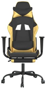 Καρέκλα Gaming Μασάζ Υποπόδιο Μαύρο/Χρυσό από Συνθετικό Δέρμα - Μαύρο