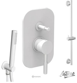 La Torre NEW TECH Μίκτης εντοιχισμού 2 εξ με εκτροπέα &amp; Παροχή νερού με τηλέφωνο &amp; σπιράλ &amp; βέργα ντους 70εκ White Matt