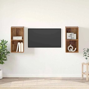vidaXL Τηλεοπτική Κάβα Τοίχου 2 pcs Παλιό ξύλο 37 x 37 x 72 εκ
