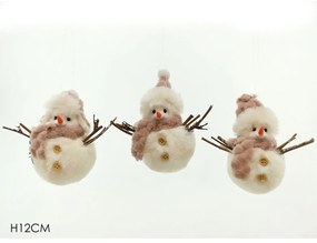 Στολίδι Κρεμαστό Πουλί Με Καπέλο Και Κασκόλ Λευκό/Ροζ Λούτρινο 12cm Σε 3 Σχέδια