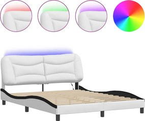 vidaXL Πλαίσιο κρεβατιού με LED χωρίς στρώμα Hvar Λευκό/Μαύρο 160x200εκ.