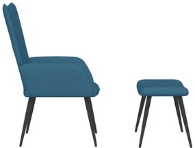 vidaXL Πολυθρόνα Relax Μπλε Βελούδινη με Σκαμπό